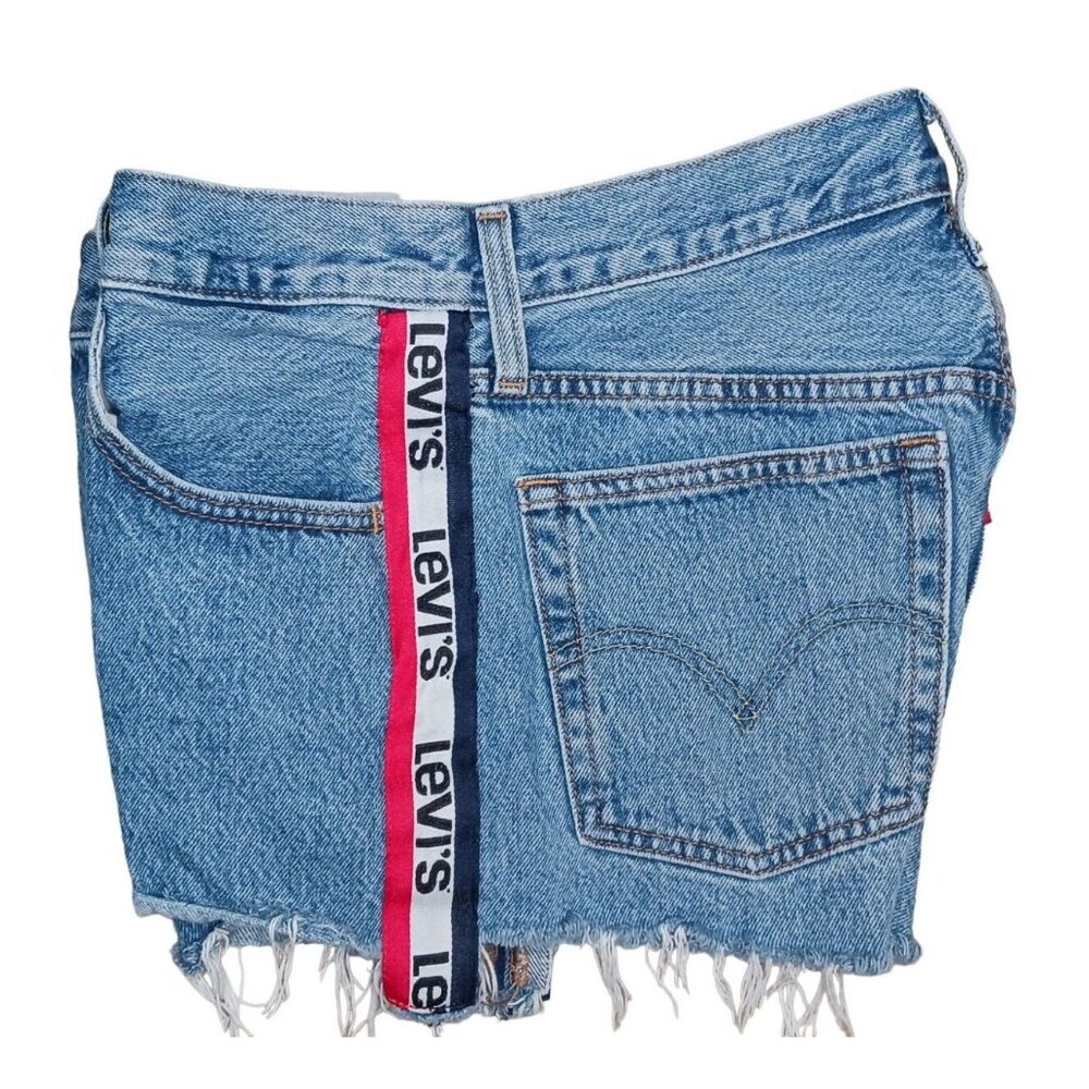 LEVIS 501 Premium Sport Tape Denim Jean Shorts Cutoffs Frayed Hem Big E Sz 26 - Picture 5 of 16